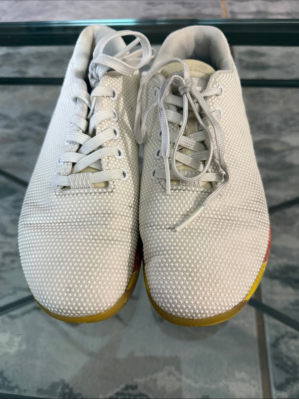 NOBULL Cream Knit Athletic Shoes with Yellow Gum Sole